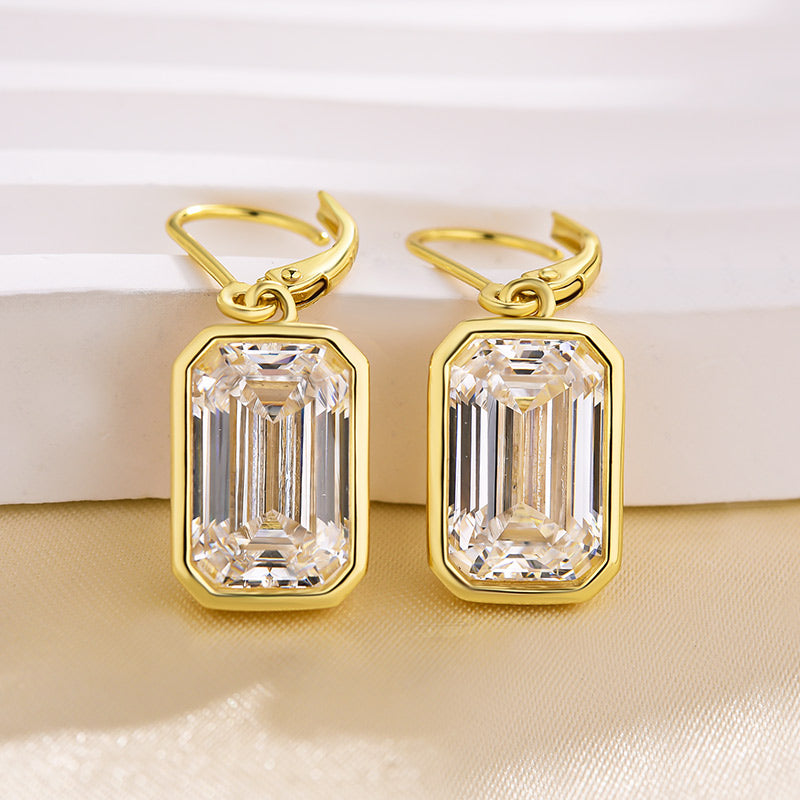 5.5Ct Special Yellow Gold Bezel Emerald Cut Women's Earrings In Sterling Silver