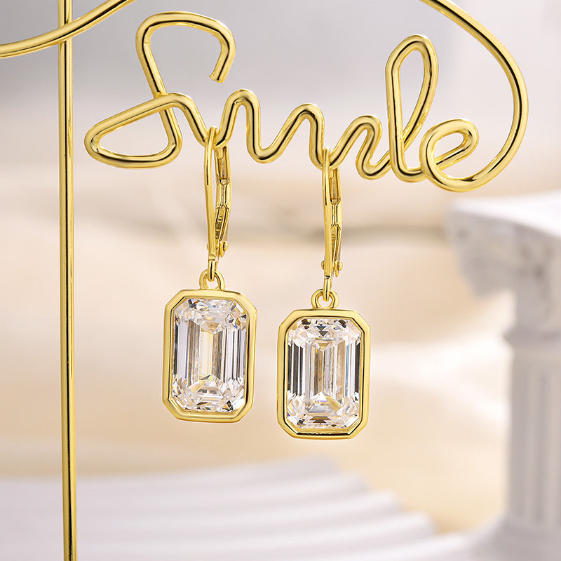 5.5Ct Special Yellow Gold Bezel Emerald Cut Women's Earrings In Sterling Silver