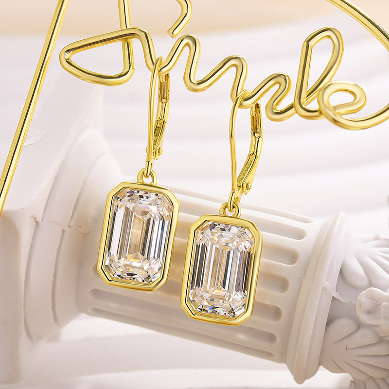 5.5Ct Special Yellow Gold Bezel Emerald Cut Women's Earrings In Sterling Silver