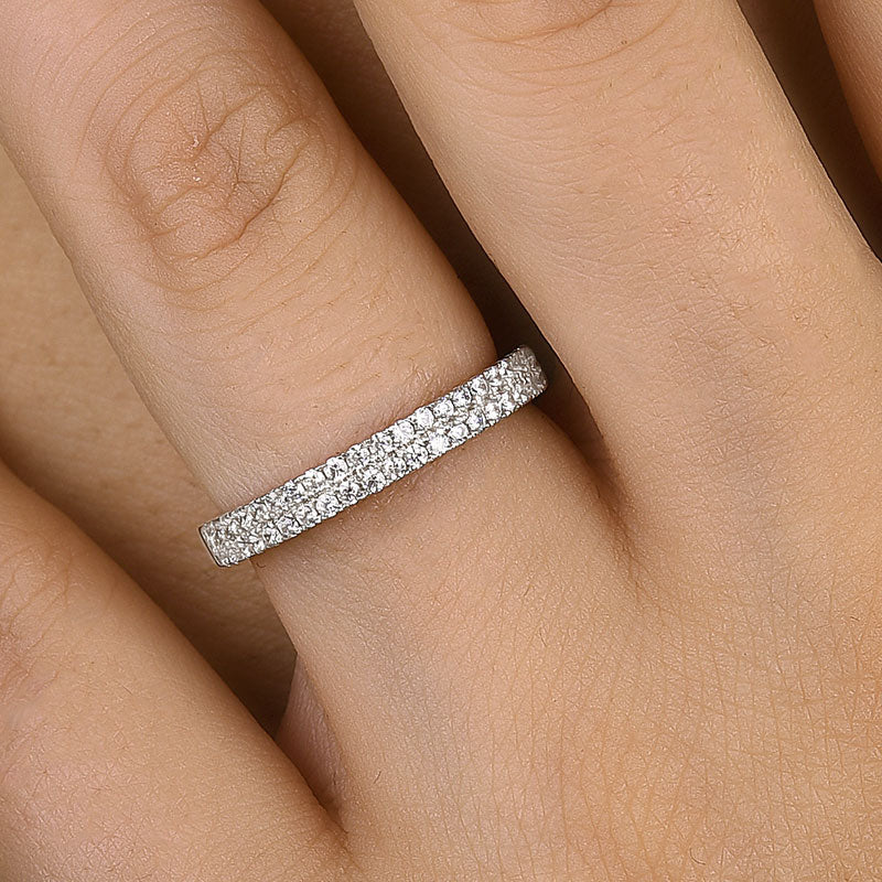 Double Line Pave Women's Wedding Band In Sterling Silver