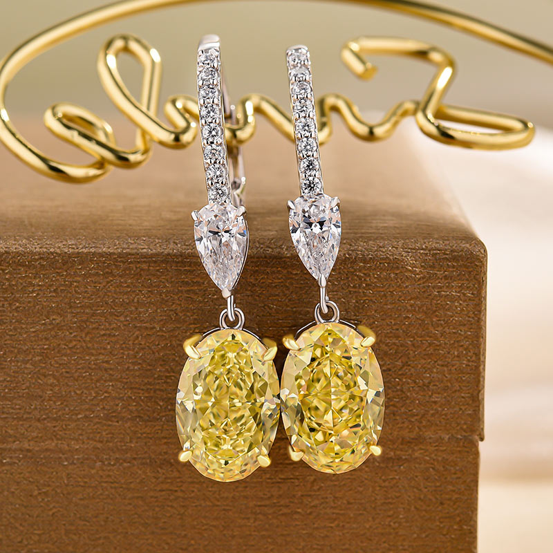 3.5Ct Luxury Two-tone Oval Cut Yellow Sapphire Earrings for Women In Sterling Silver