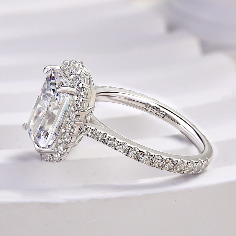 Temperamental Halo Radiant Cut Simulated Diamond Engagement Ring