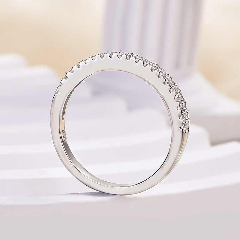 Double Line Pave Women's Wedding Band In Sterling Silver