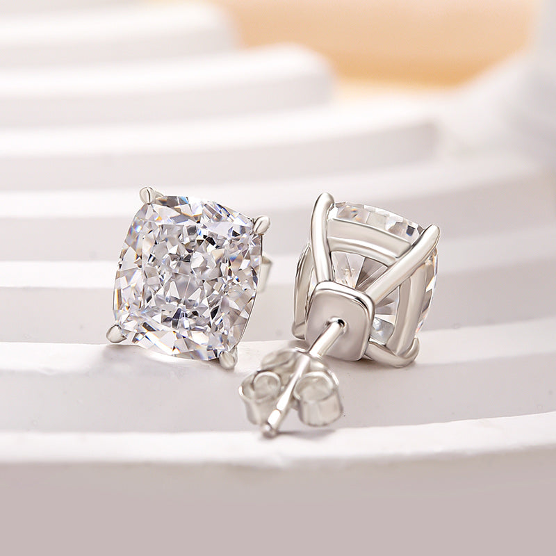 2.0Ct Classic Crushed Ice Cushion Cut Women's Stud Earrings In Sterling Silver