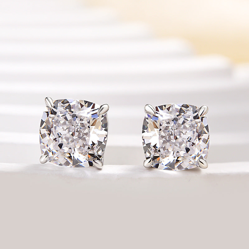 1.5 Carat Cushion Cut Sterling Silver Women's Stud Earrings