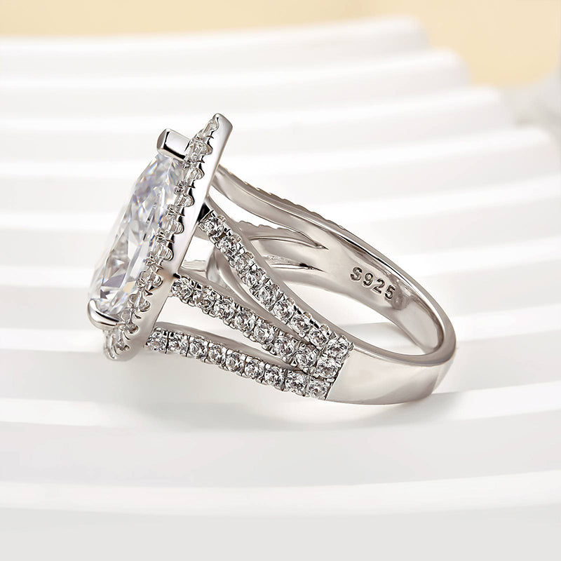 Ahabobo Vintage Split Shank Halo 4.5Ct Pear Cut Engagement Ring In Sterling Silver