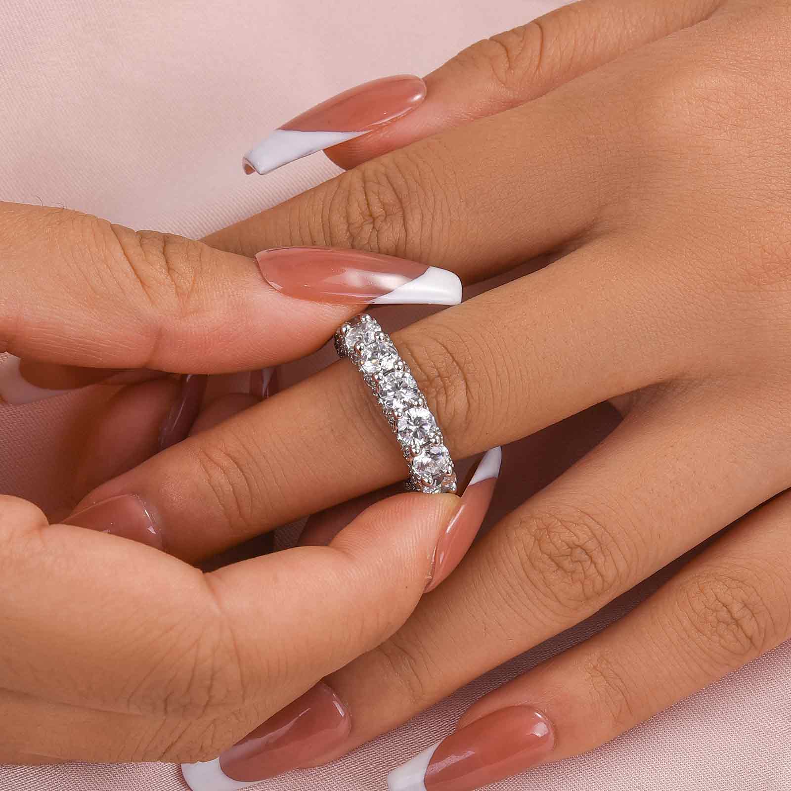 Eternity Round Cut Simulated Diamond Wedding Band for Her In White Gold