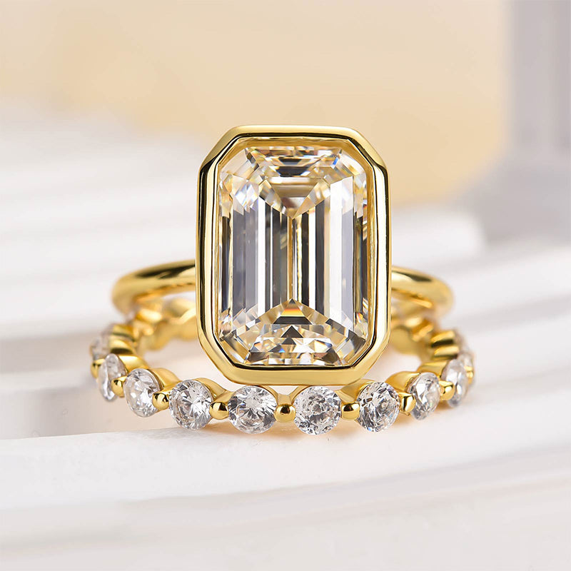 Ahabobo Unique Bezel Emerald Cut Ring Set