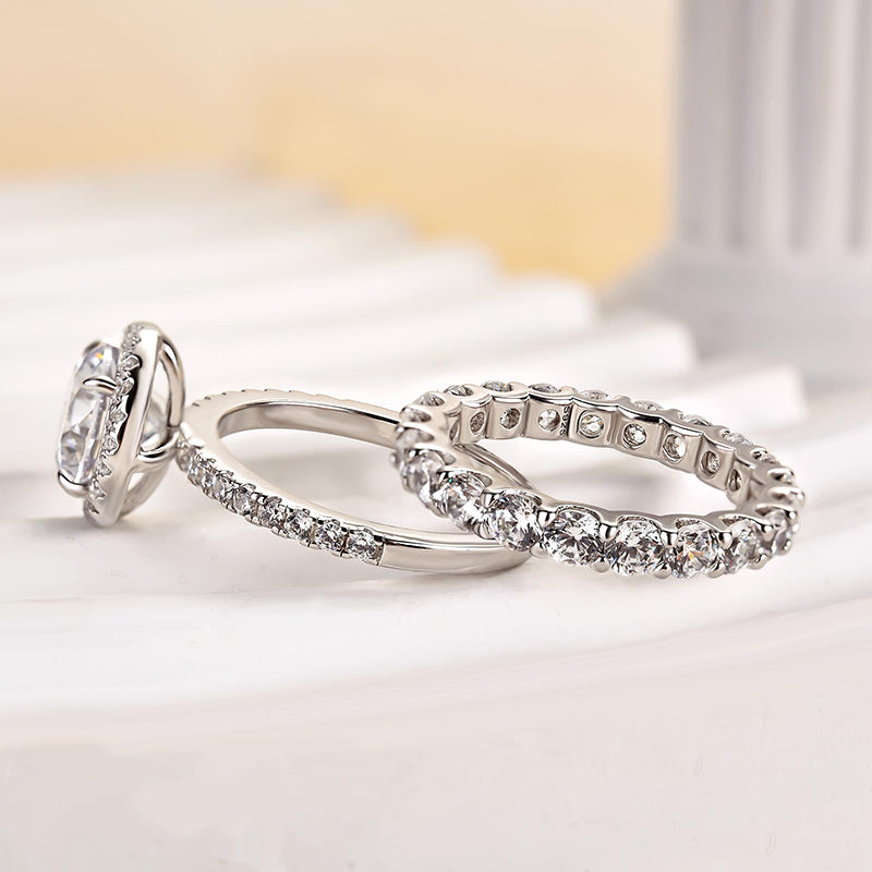 Maxine Halo Round Cut Sona Simulated Diamond Wedding Set