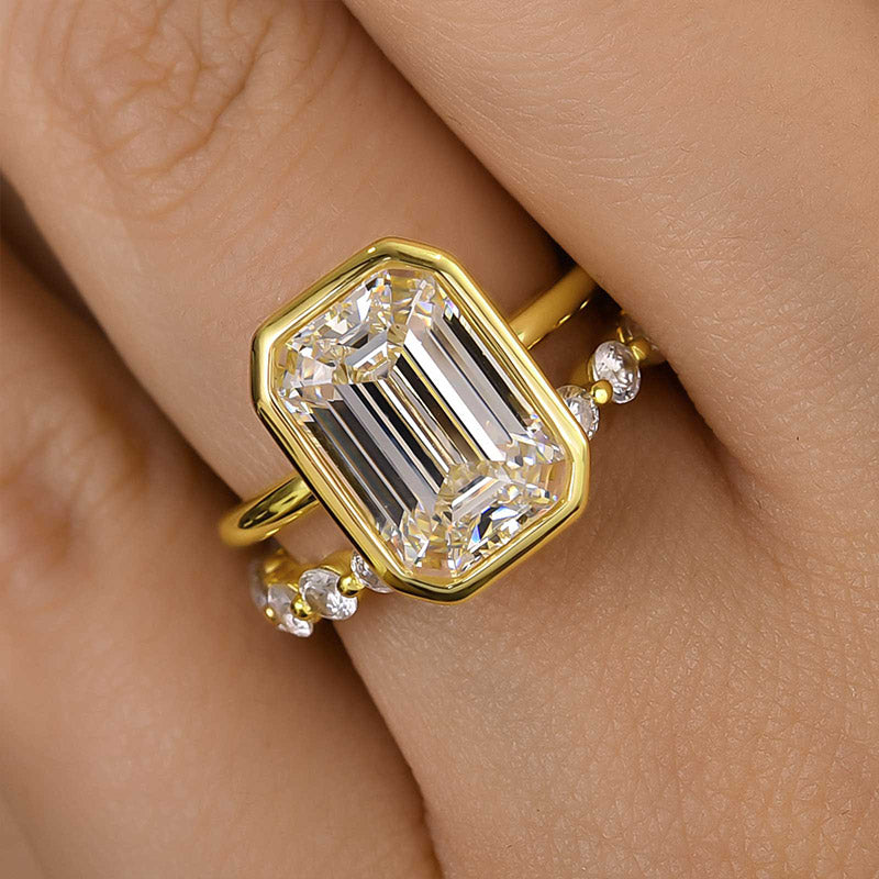 Ahabobo Unique Bezel Emerald Cut Ring Set