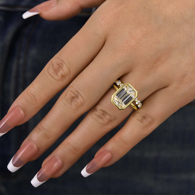 Ahabobo Unique Bezel Emerald Cut Ring Set