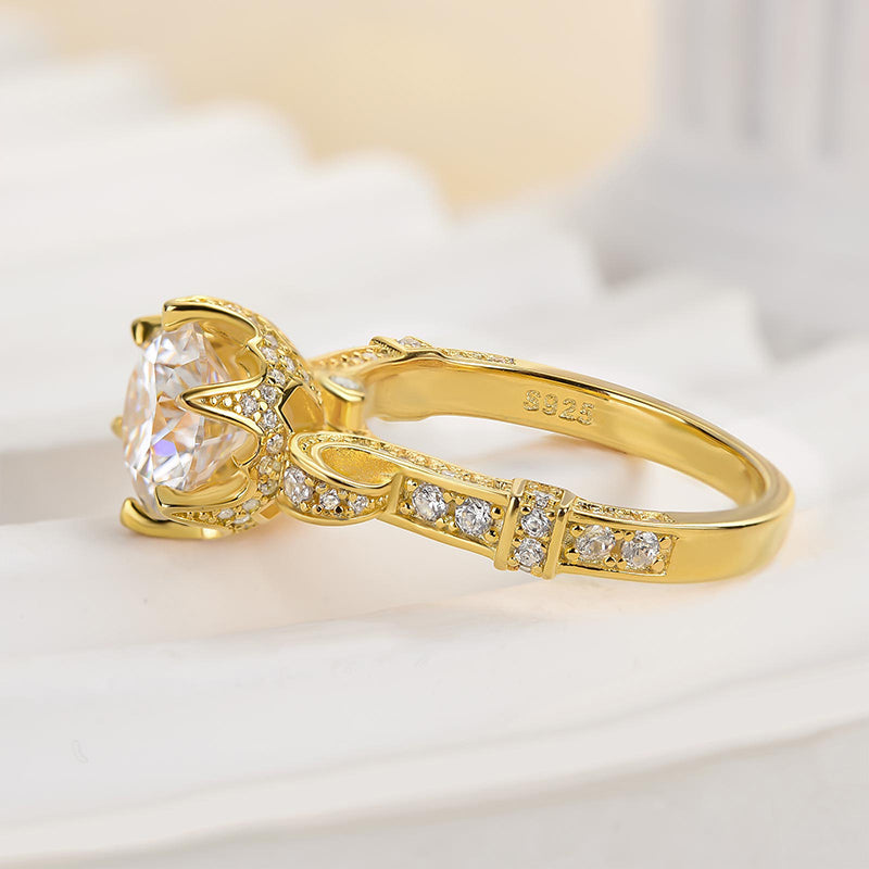 Moissanite Yellow Gold 2.0 Carat Round Cut Vintage Engagement Ring