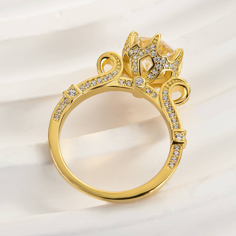 Moissanite Yellow Gold 2.0 Carat Round Cut Vintage Engagement Ring