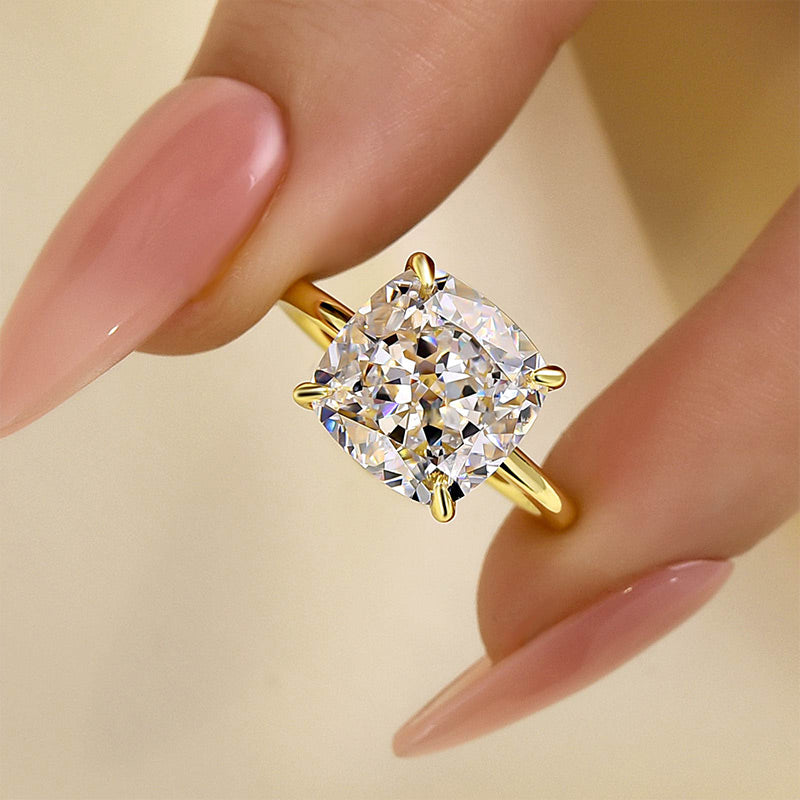 Ahabobo Classic 5.5 Carat Cushion Cut Yellow Gold Travel Engagement Ring In Sterling Silver