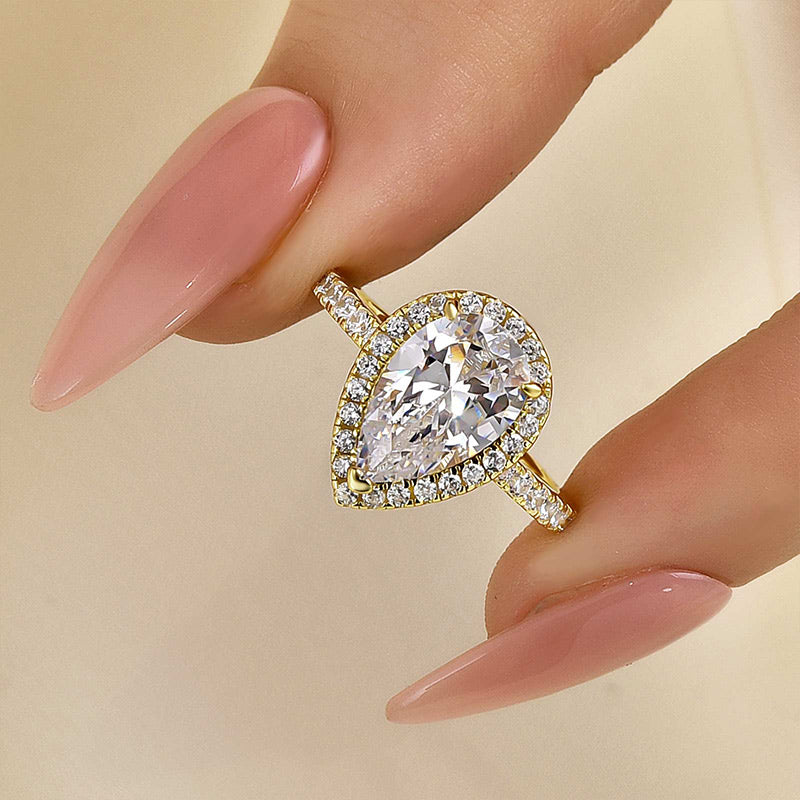 Classic 2.2 Carat Simulated Diamond Pear Cut Halo Engagement Ring for Her