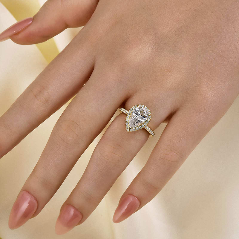 Classic 2.2 Carat Simulated Diamond Pear Cut Halo Engagement Ring for Her