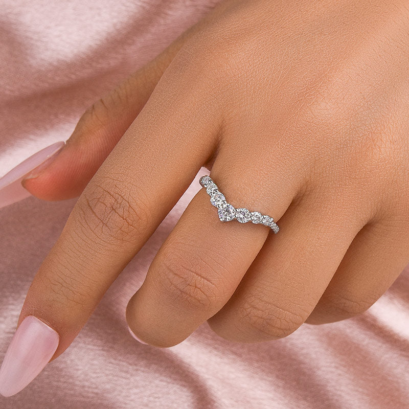 Maxine Moissanite Curved Design Thin Stacking Wedding Band In Sterling Silver
