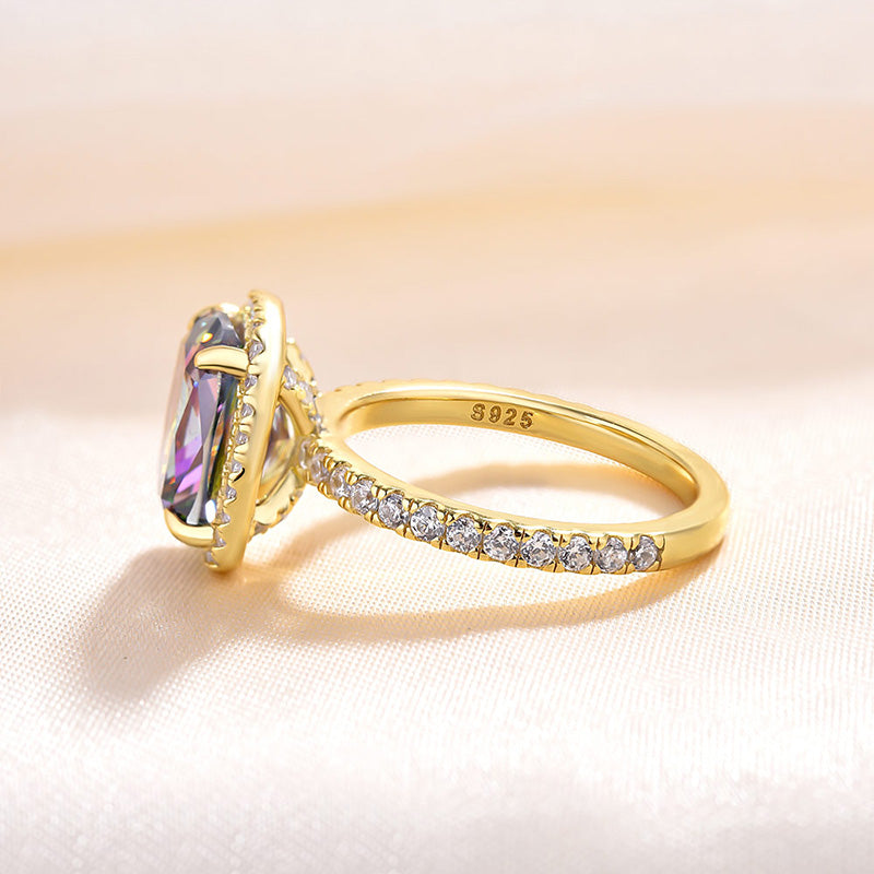 Unique Alexandrite Yellow Gold Halo Cushion Cut Engagement Ring