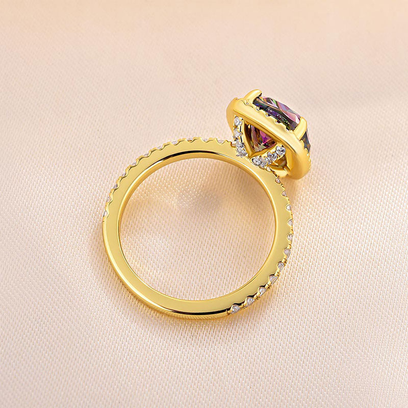 Unique Alexandrite Yellow Gold Halo Cushion Cut Engagement Ring
