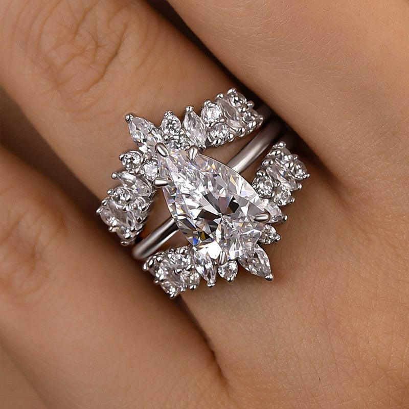 Ahabobo Vintage Pear Cut Insert Ring Set For Women