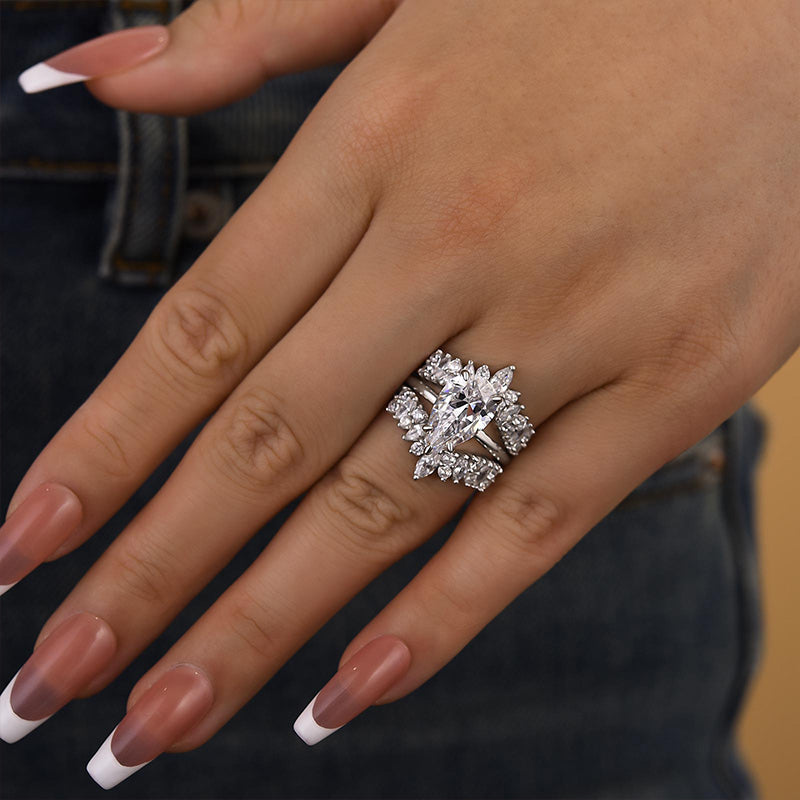 Ahabobo Vintage Pear Cut Insert Ring Set For Women