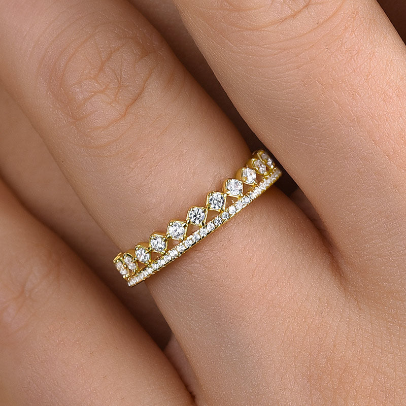 Exquisite Yellow Gold Two Rows Round Cut Wedding Band In Sterling Silver