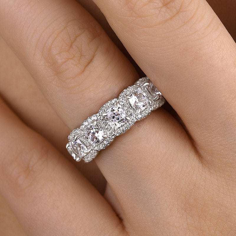 Vintage Halo Cushion Cut Wedding Band For Women In Sterling Silver