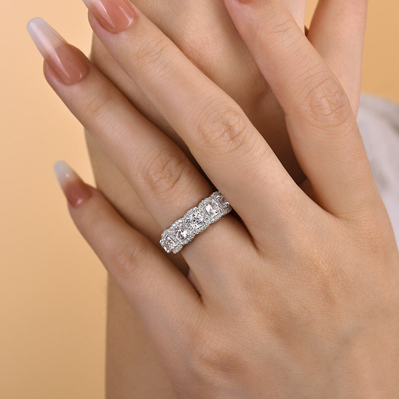 Vintage Halo Cushion Cut Wedding Band For Women In Sterling Silver