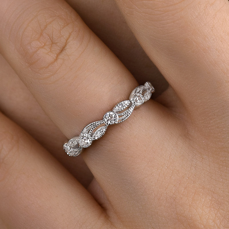 Vintage Leaf & Vine Art Deco Wedding Band In Sterling Silver