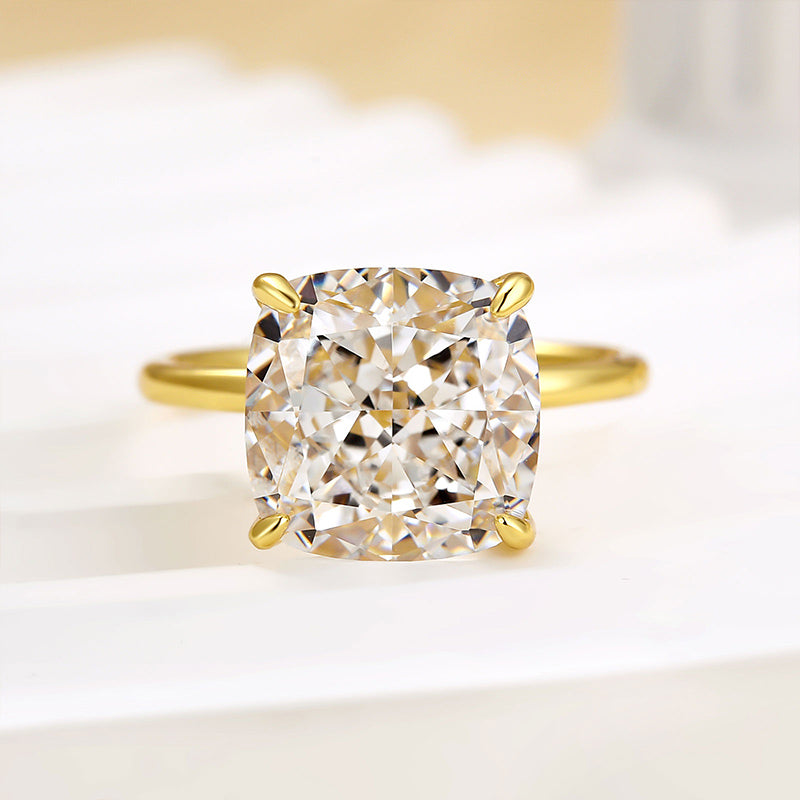 Ahabobo Classic 5.5 Carat Cushion Cut Yellow Gold Travel Engagement Ring In Sterling Silver