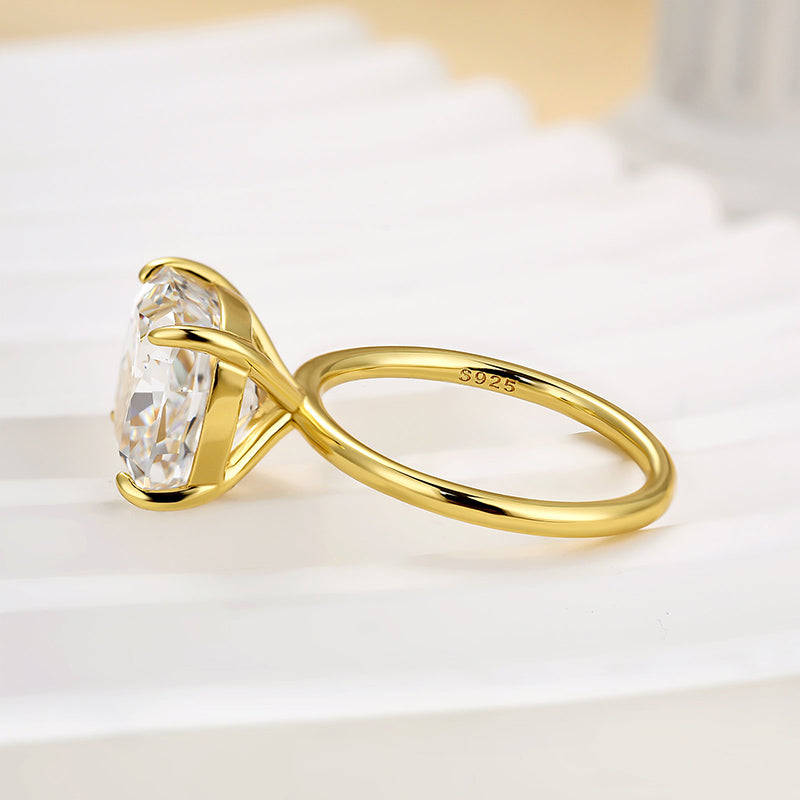 Ahabobo Classic 5.5 Carat Cushion Cut Yellow Gold Travel Engagement Ring In Sterling Silver