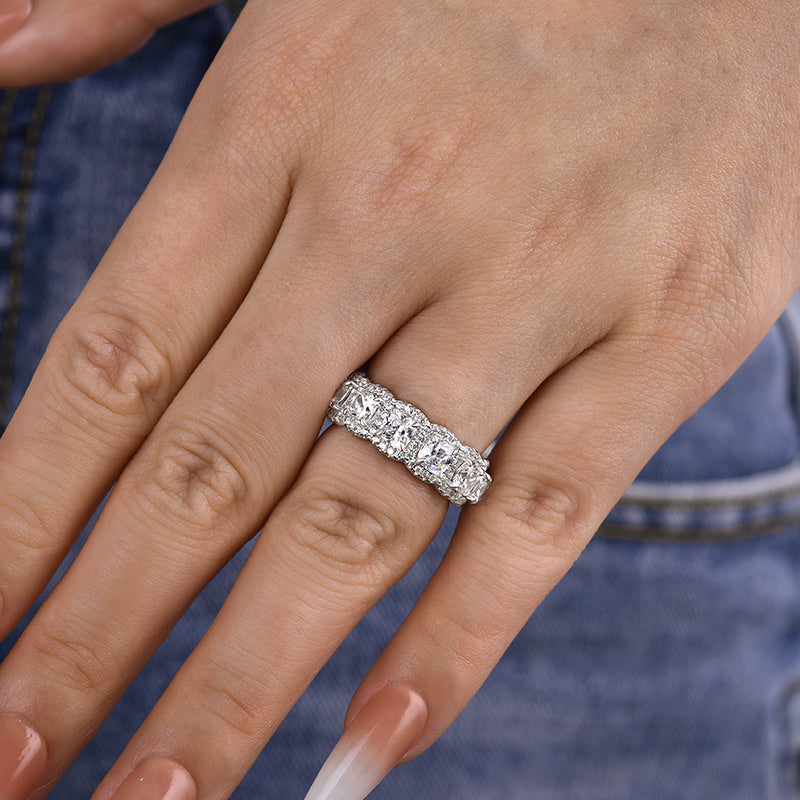 Vintage Halo Cushion Cut Wedding Band For Women In Sterling Silver