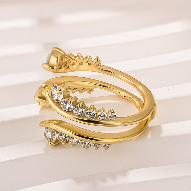 Vintage Vine Yellow Gold Jacket Wedding Band In Sterling Silver