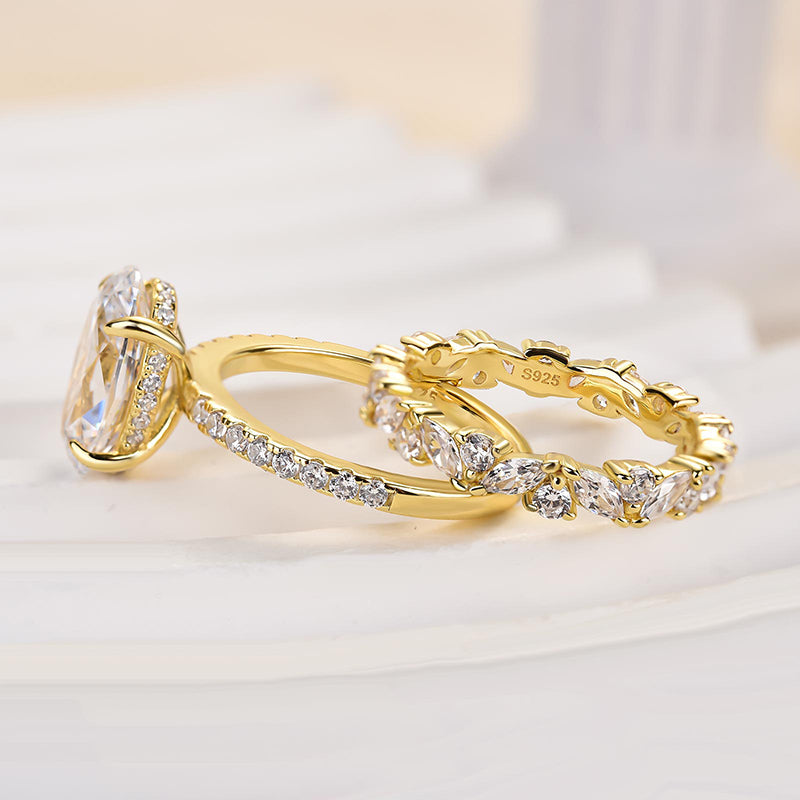 Ahabobo Unique Oval Cut Wedding Ring Set