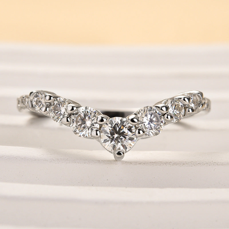 Maxine Moissanite Curved Design Thin Stacking Wedding Band In Sterling Silver