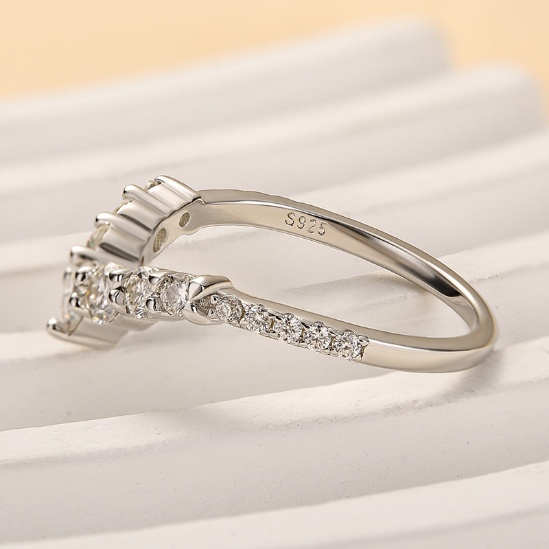 Maxine Moissanite Curved Design Thin Stacking Wedding Band In Sterling Silver