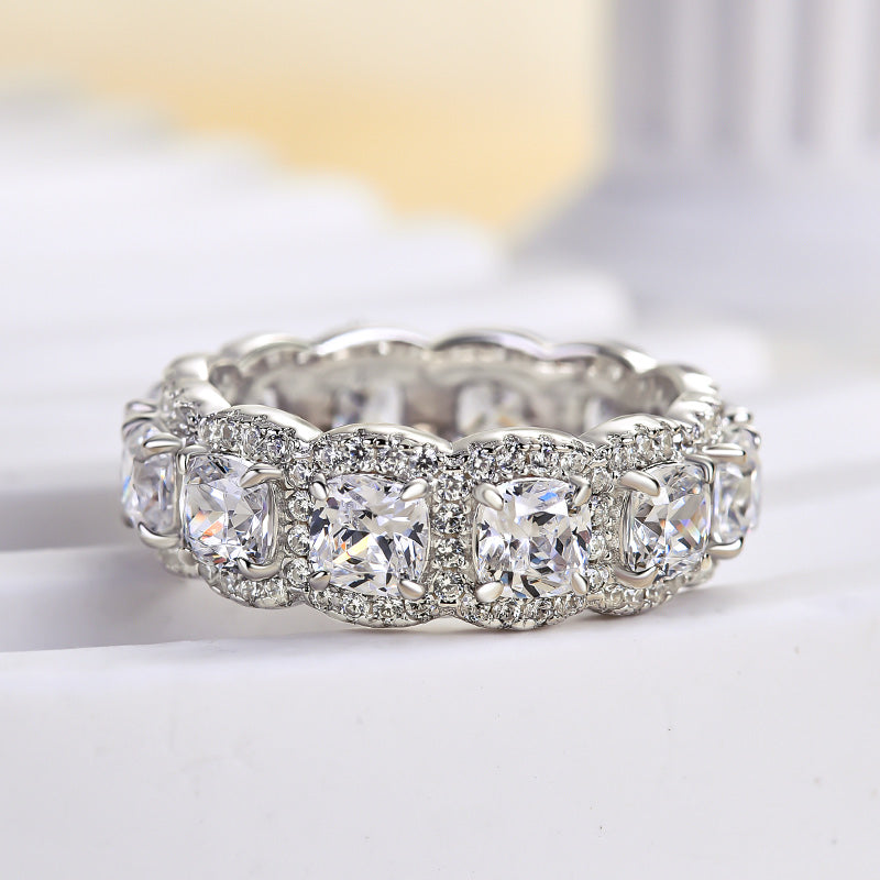 Vintage Halo Cushion Cut Wedding Band For Women In Sterling Silver