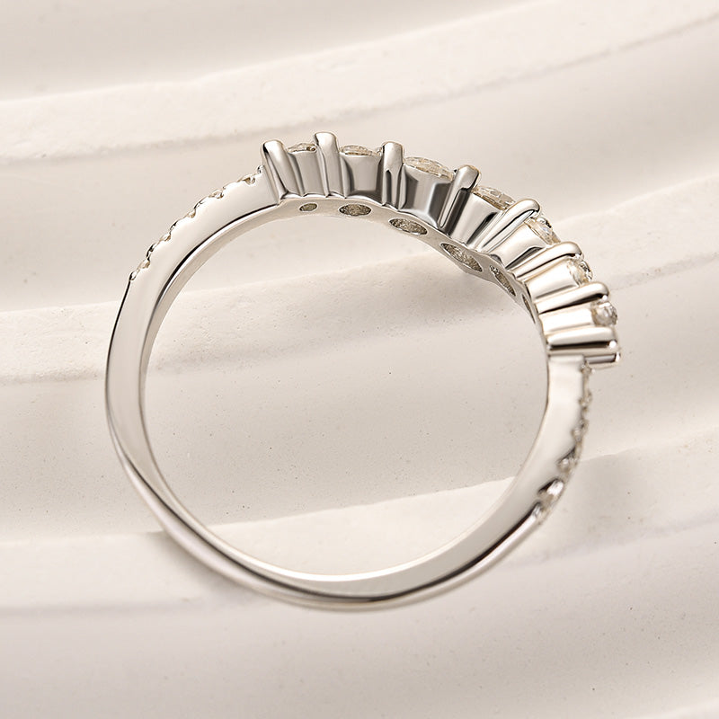 Maxine Moissanite Curved Design Thin Stacking Wedding Band In Sterling Silver