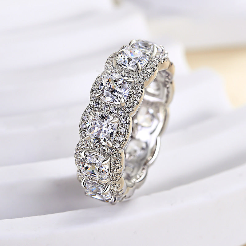 Vintage Halo Cushion Cut Wedding Band For Women In Sterling Silver