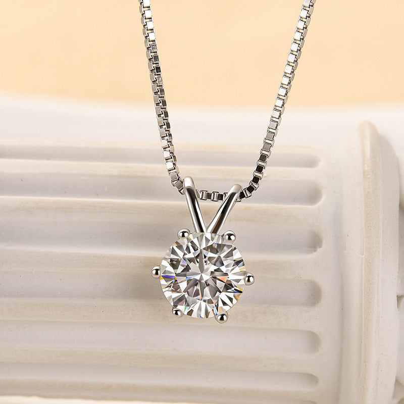 1.0Ct Moissanite Classic Round Cut Pendant Necklace