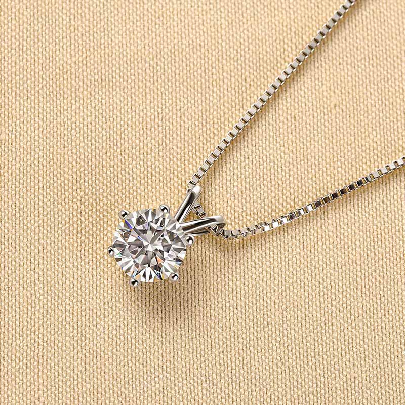 1.0Ct Moissanite Classic Round Cut Pendant Necklace
