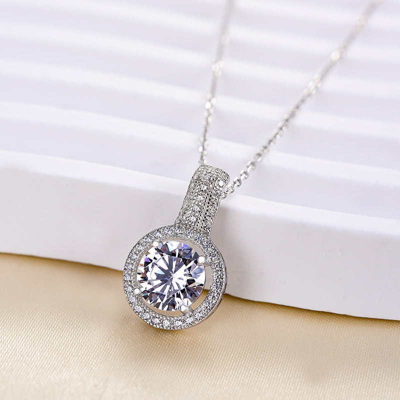 2.0Ct Classic Halo Round Cut Pendant Necklace In Sterling Silver