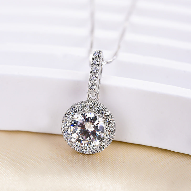 1.0Ct Sterling Silver Classic Round Cut Women's Pendant Necklace