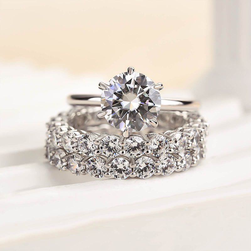 Classic Round Cut 3-Pieces Wedding Set In Sterling Silver