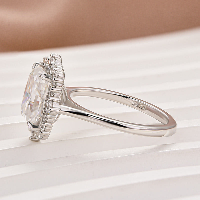 Ahabobo Moissanite Vintage 3.0 Carat Halo Radiant Cut Engagement Ring In Sterling Silver