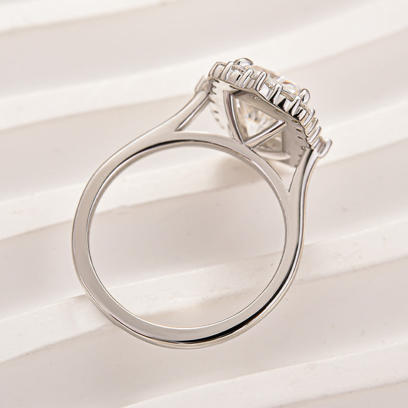 Ahabobo Moissanite Vintage 3.0 Carat Halo Radiant Cut Engagement Ring In Sterling Silver