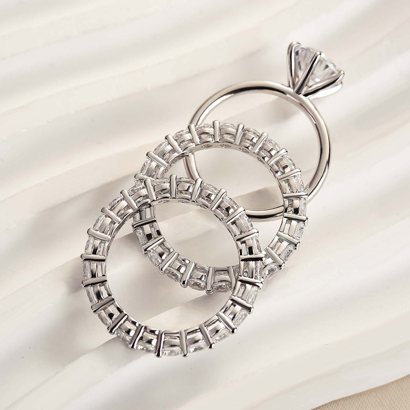 Classic Round Cut 3-Pieces Wedding Set In Sterling Silver