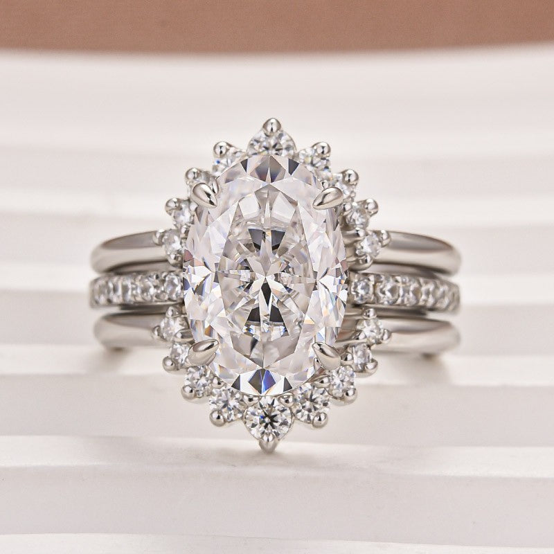 Moissanite 4.0Ct Oval Cut White Gold Wedding Ring Set