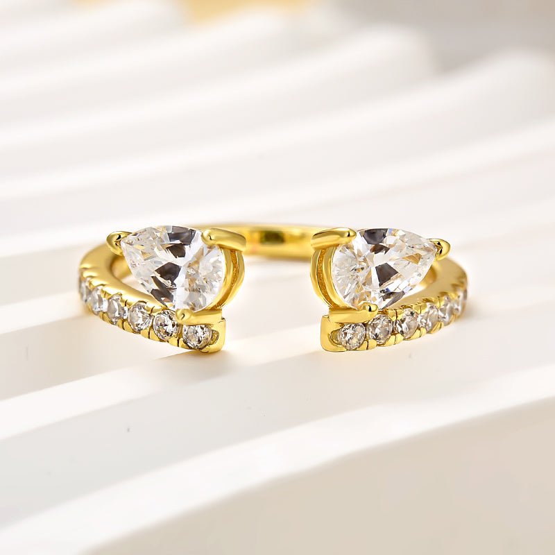 Ahabobo Classic Pear Cut Yellow Gold Open Wedding Band In Sterling Silver