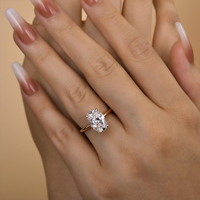 Classic 4.0Ct Solitaire Oval Cut Hidden Halo Engagement Ring In Sterling Silver